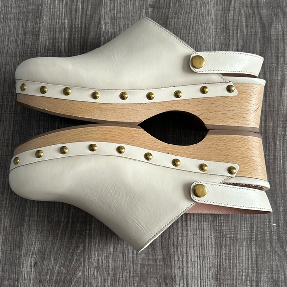 J. Crew Convertible Leather Studded Clogs Wood Slingback in Dusty Ivory 8.5 - Picture 10 of 17